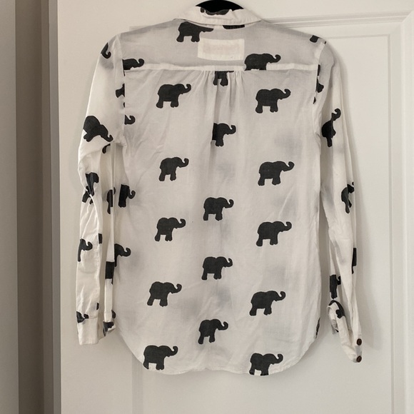 Symbology Black and White Elephant Print Button Up Shirt - Picture 2 of 8